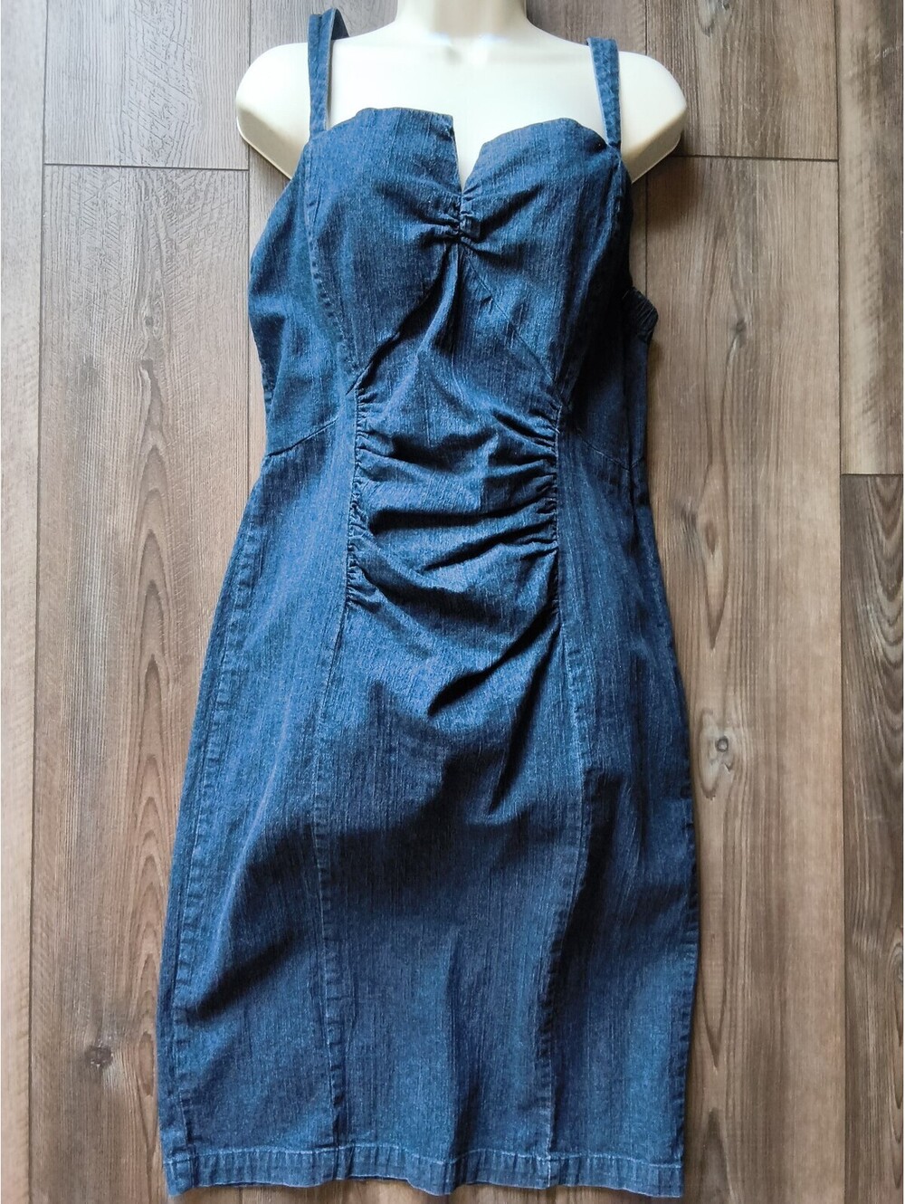 Jeanology Denim Dress Bodycon Y2K Ruched Dark Wash Size 16 Cotton